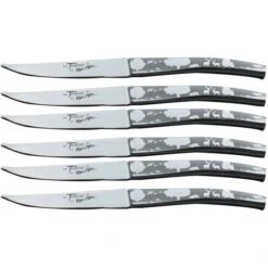 Coffret 6 Couteaux De Table De Thiers Inox Forgés Décor Chasse