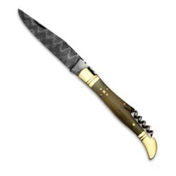 Couteau De Poche Lame Damas Manche En Corne