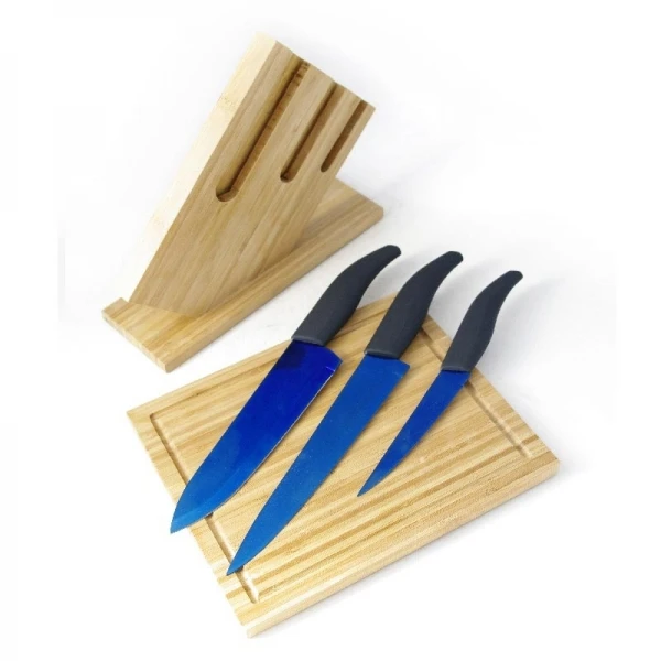 Couteaux De Cuisine Lot De 3 Avec Planche En Bois – Image 2