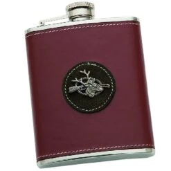 Joker Flasque De Poche Gainée En Cuir Surpiquée D'un Cervidé