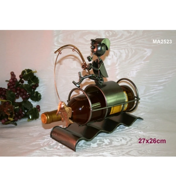 Porte Bouteille Métal Décor Pécheur